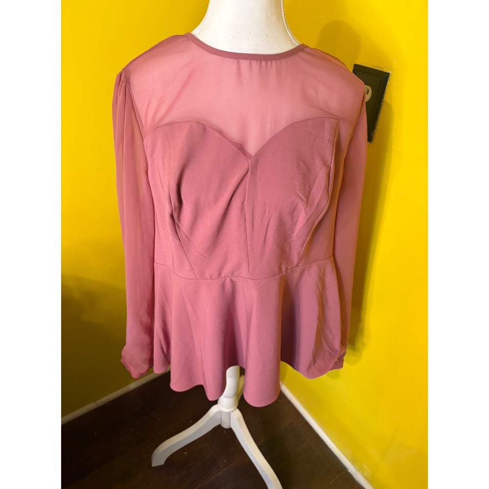 Torrid Mesa Rosa Pink Peplum Crepe Mesh Inset Top Blouse Size 1 1X NWT
